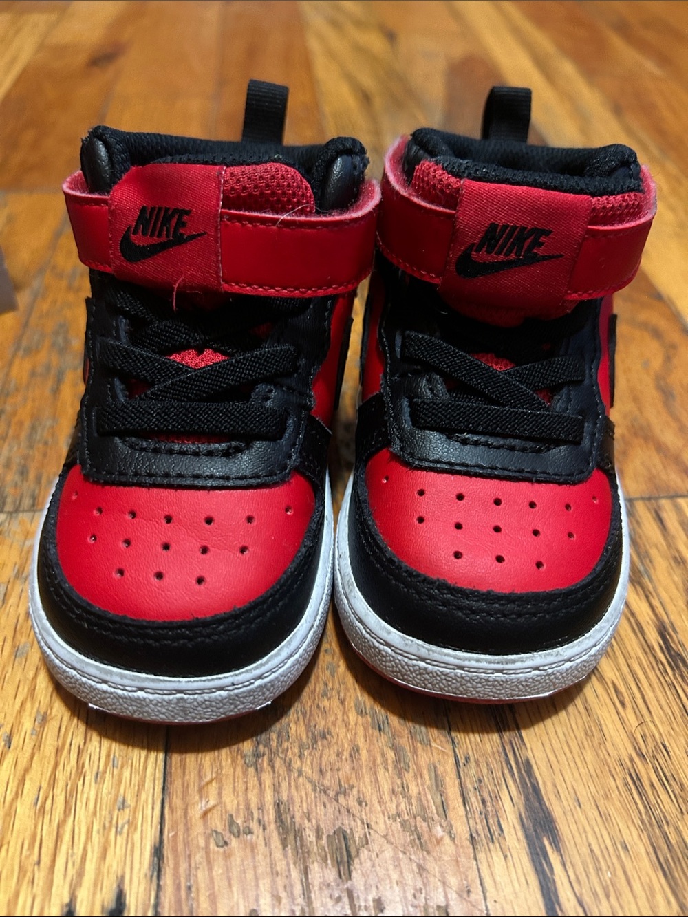 Nike Kids Red and Black High-Top Sneakers with Strap